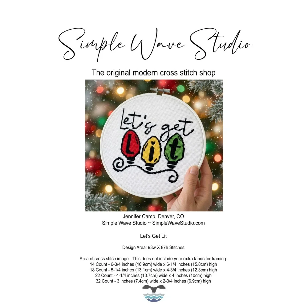 Christmas Let's Get Lit Lights Modern Funny Cross Stitch PDF Pattern